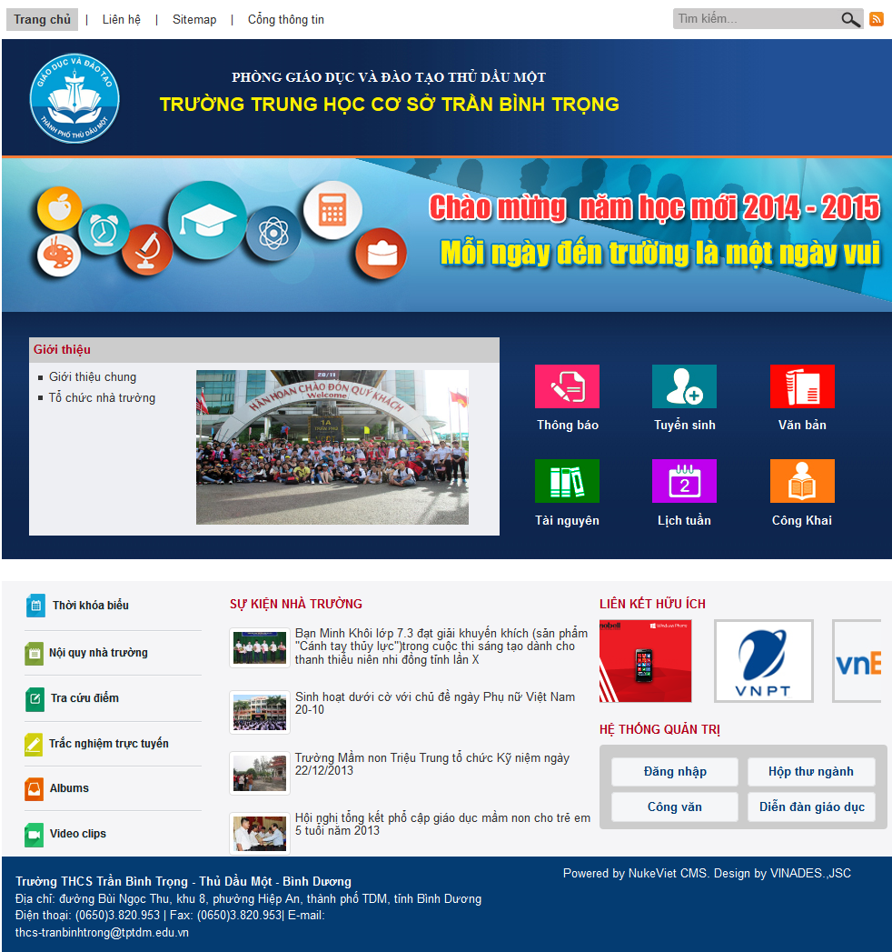 Website Trường Trung Học Cơ Sở Trần Bình Trọng, thành phố Thủ Dầu Một