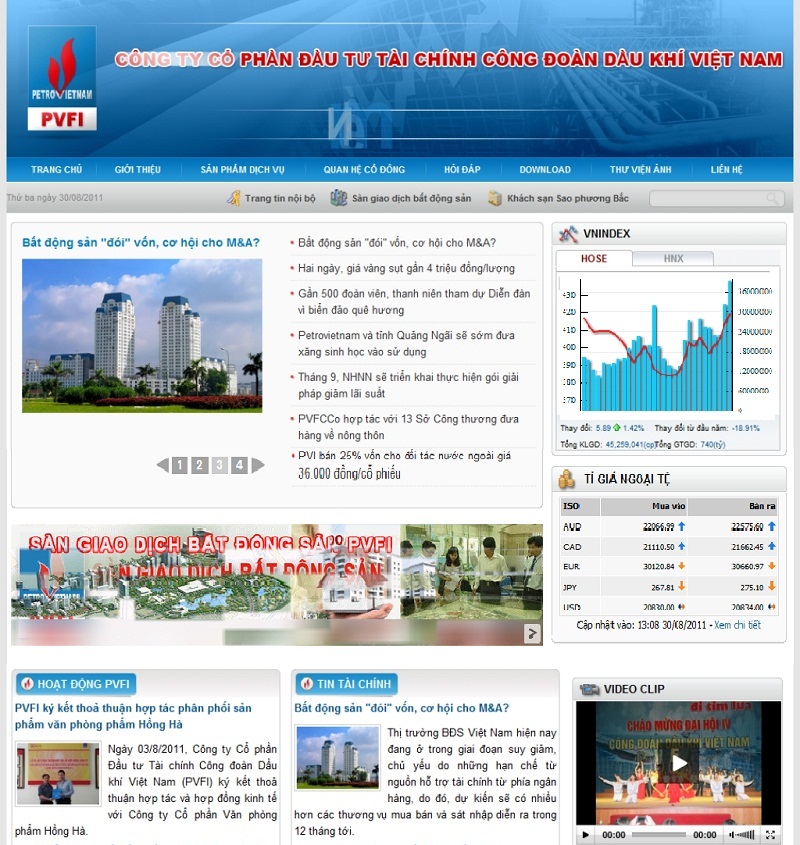Giao diện trang chủ PVFI - Công ty cổ phần đầu tư tài chính công đoàn dầu khí Việt Nam