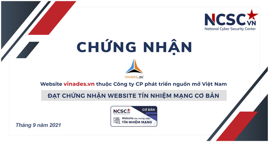 Công ty cổ phần phát triển nguồn mở Việt Nam đã đạt chứng nhận Website Tín nhiệm mạng